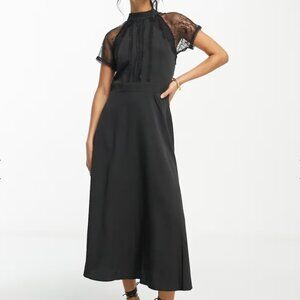 Liquorish a line lace detail midi dress in Black US8 UK12